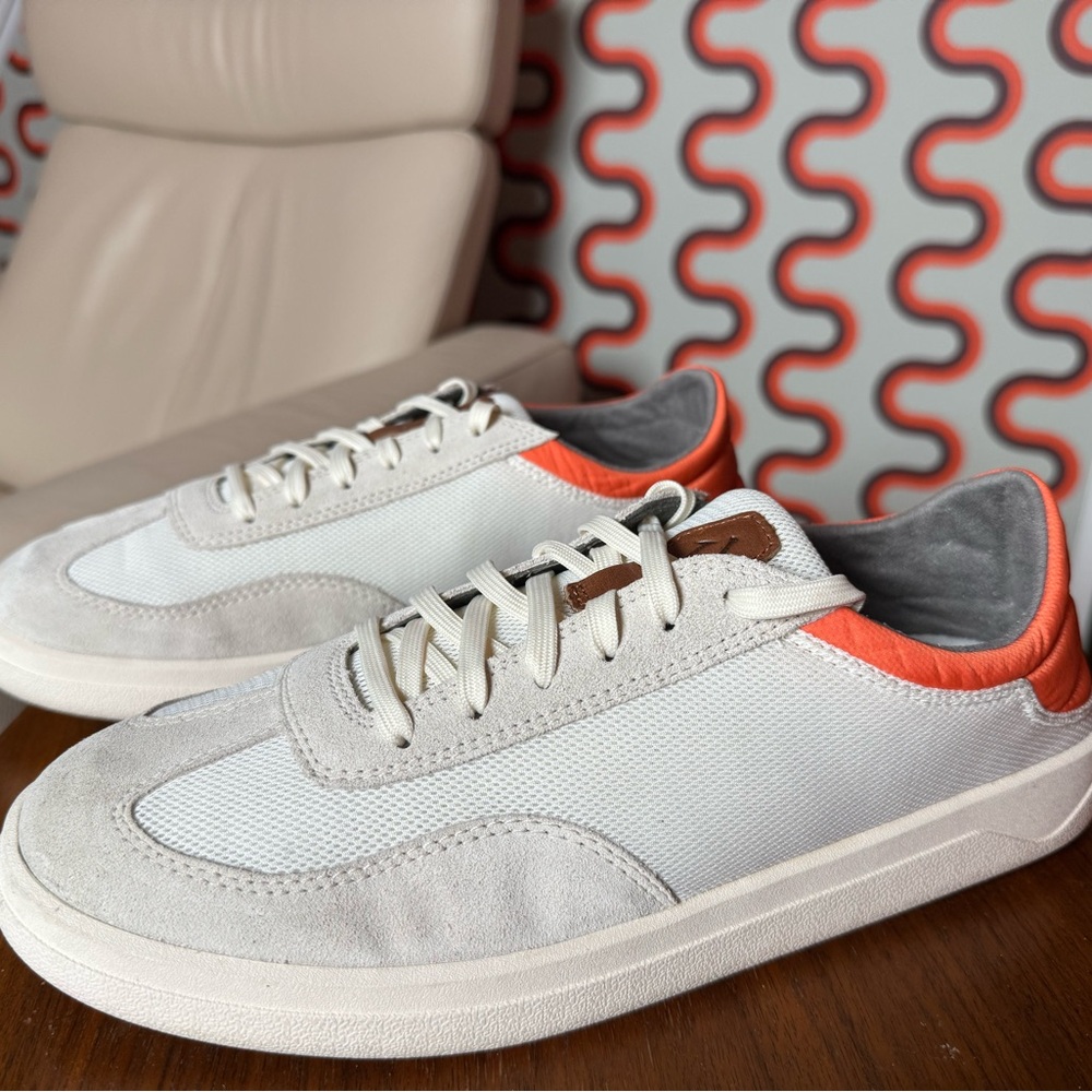 Olukai Punini Off-White Molten Orange Men’s 10 Sneakers Drop In Heel Suede Mesh